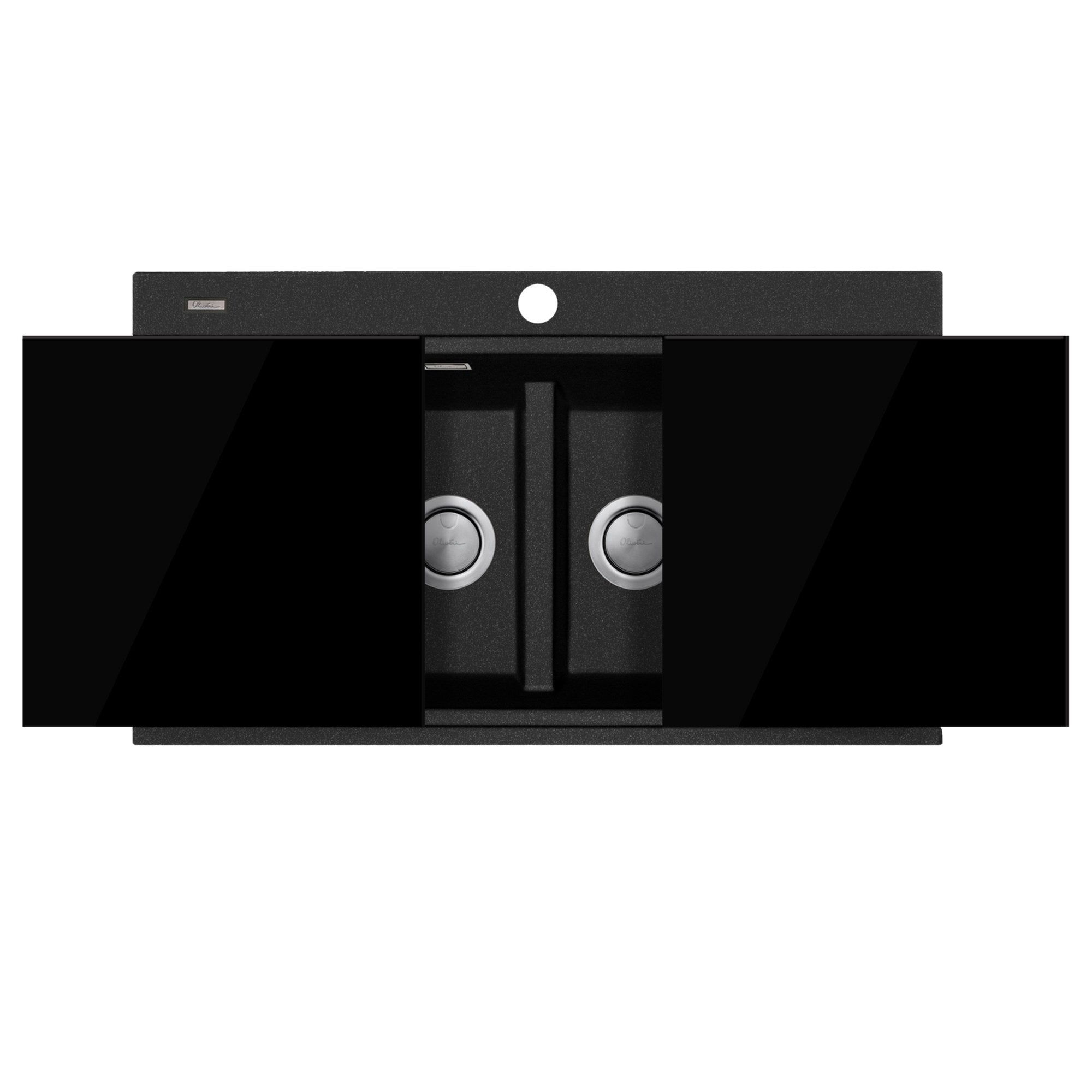 Oliveri Santorini Black Double Bowl Topmount Sink With Glass Top Black Granite