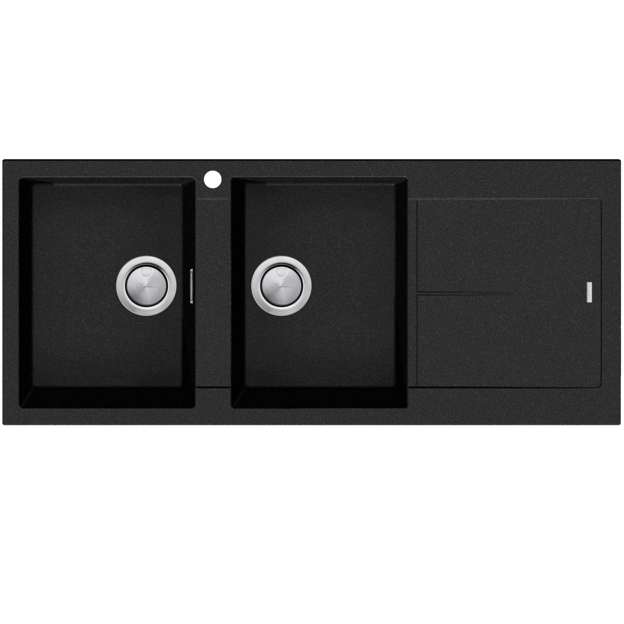 Oliveri Santorini Double Bowl Topmount Sink With Drainer Black Granite