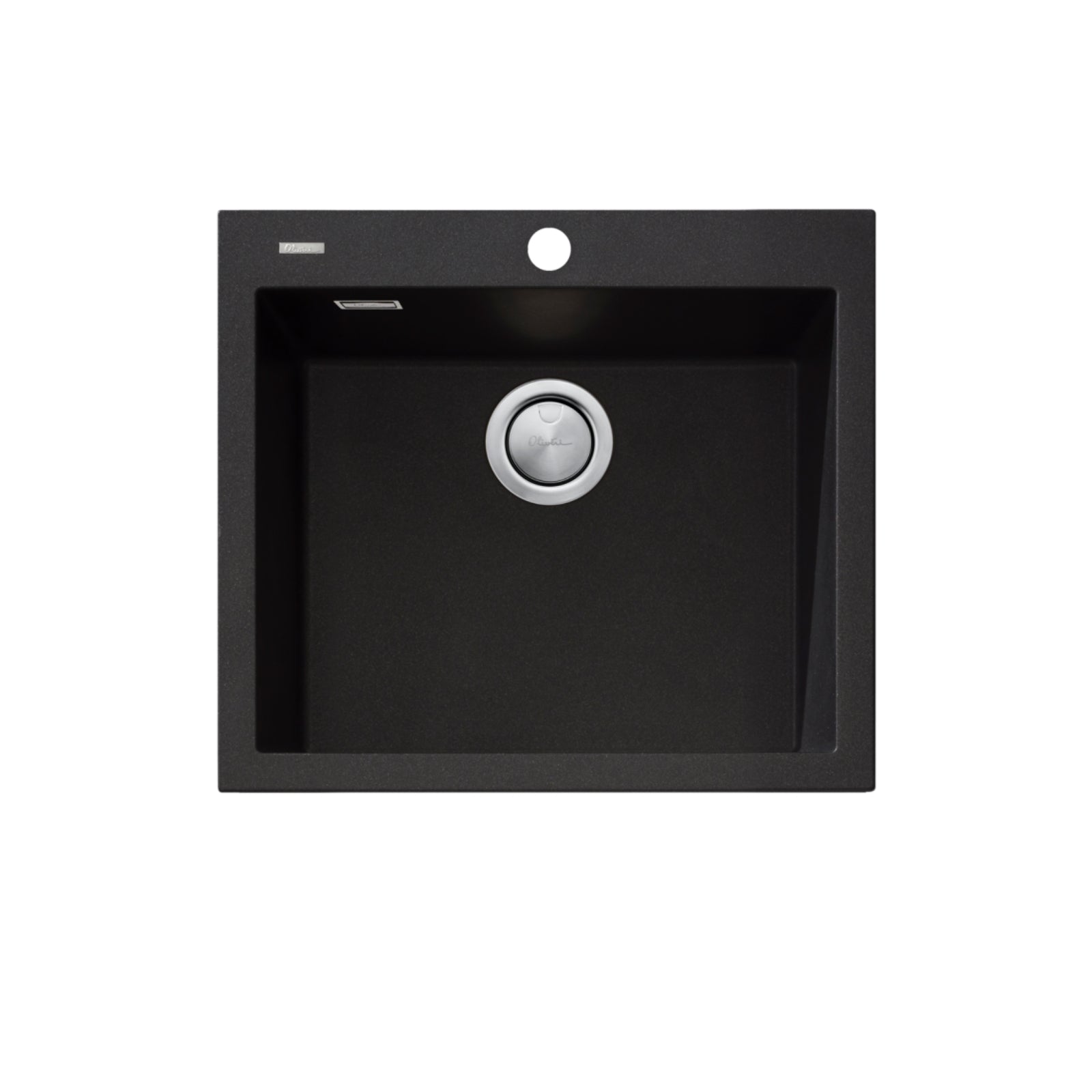 Oliveri Santorini single bowl topmount kitchen sink in black granite with overflow and pre-drilled tap hole