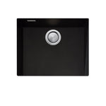 Oliveri Santorini black undermount kitchen sink, single bowl with overflow, top view