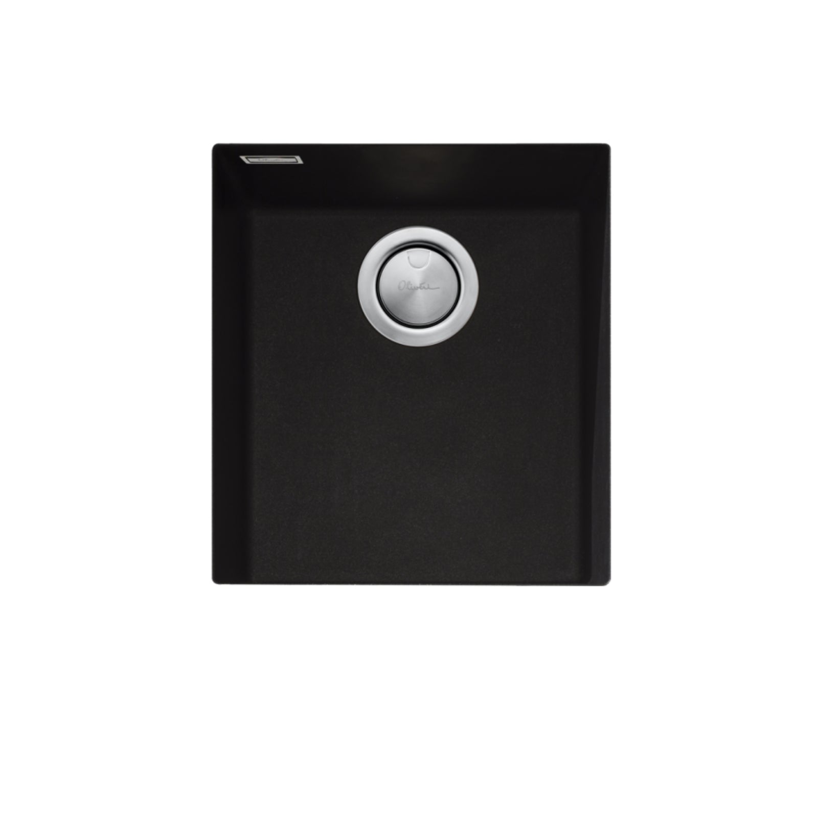 Oliveri black single bowl undermount kitchen sink with overflow, front view