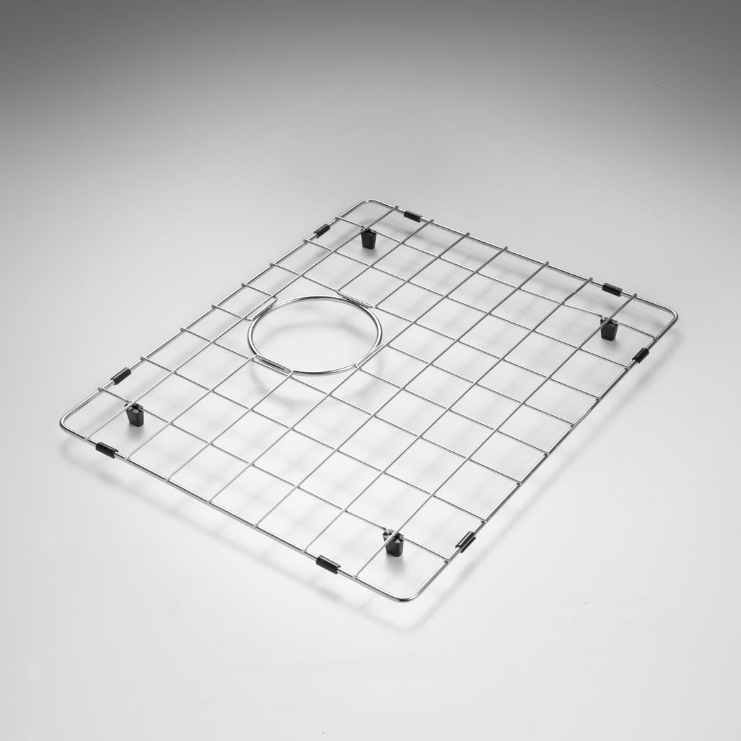 Oliveri Spectra large bowl protector in stainless steel, rectangular grid insert with round cut-out