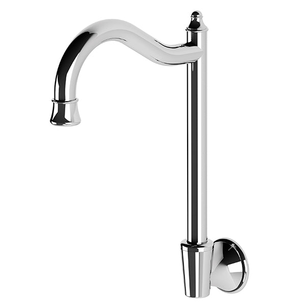 Phoenix Nostalgia chrome wall sink outlet with shepherds crook spout, traditional curved tapware on white background
