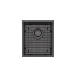 Phoenix 4000 Series single bowl kitchen sink in brushed carbon, top view, with centre waste and grid base protector