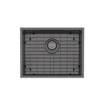 Phoenix 4000 Series single bowl kitchen sink in brushed carbon, with centre waste and grid insert, top view.