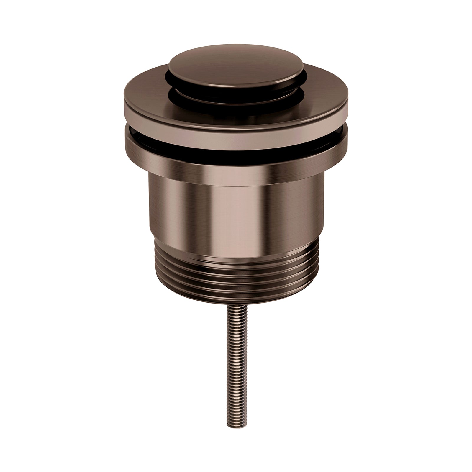 Phoenix flat pop up universal waste in brushed bronze, shown front on with threaded fitting and removable cap