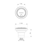 Phoenix covered sink basket waste technical drawing, brushed bronze, with 50mm thread and dimensions shown