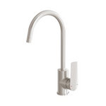 Phoenix Arlo brushed nickel gooseneck sink mixer tap with single lever on white background