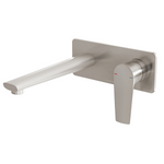 Phoenix Arlo wall basin/bath mixer set in brushed nickel, wall-mounted with single lever and 200mm spout, front view