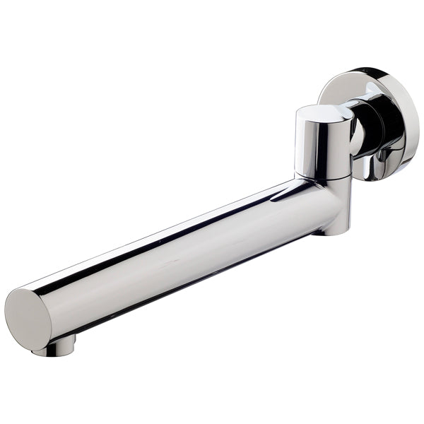 Phoenix round bath outlet spout in polished chrome, wall-mounted with swivel arm and circular backplate