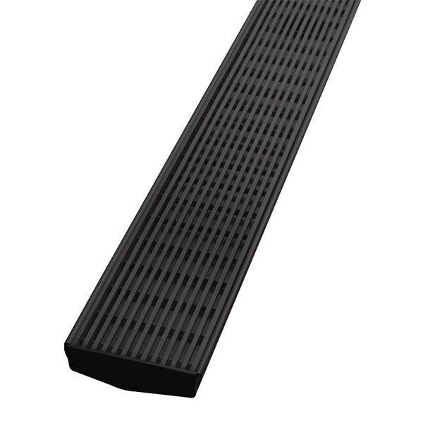 Phoenix V Channel Drain HG linear floor waste, Matte Black, shown in angled studio view