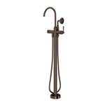 Phoenix Cromford floor-mounted bath mixer with hand shower in brushed bronze, isolated on white