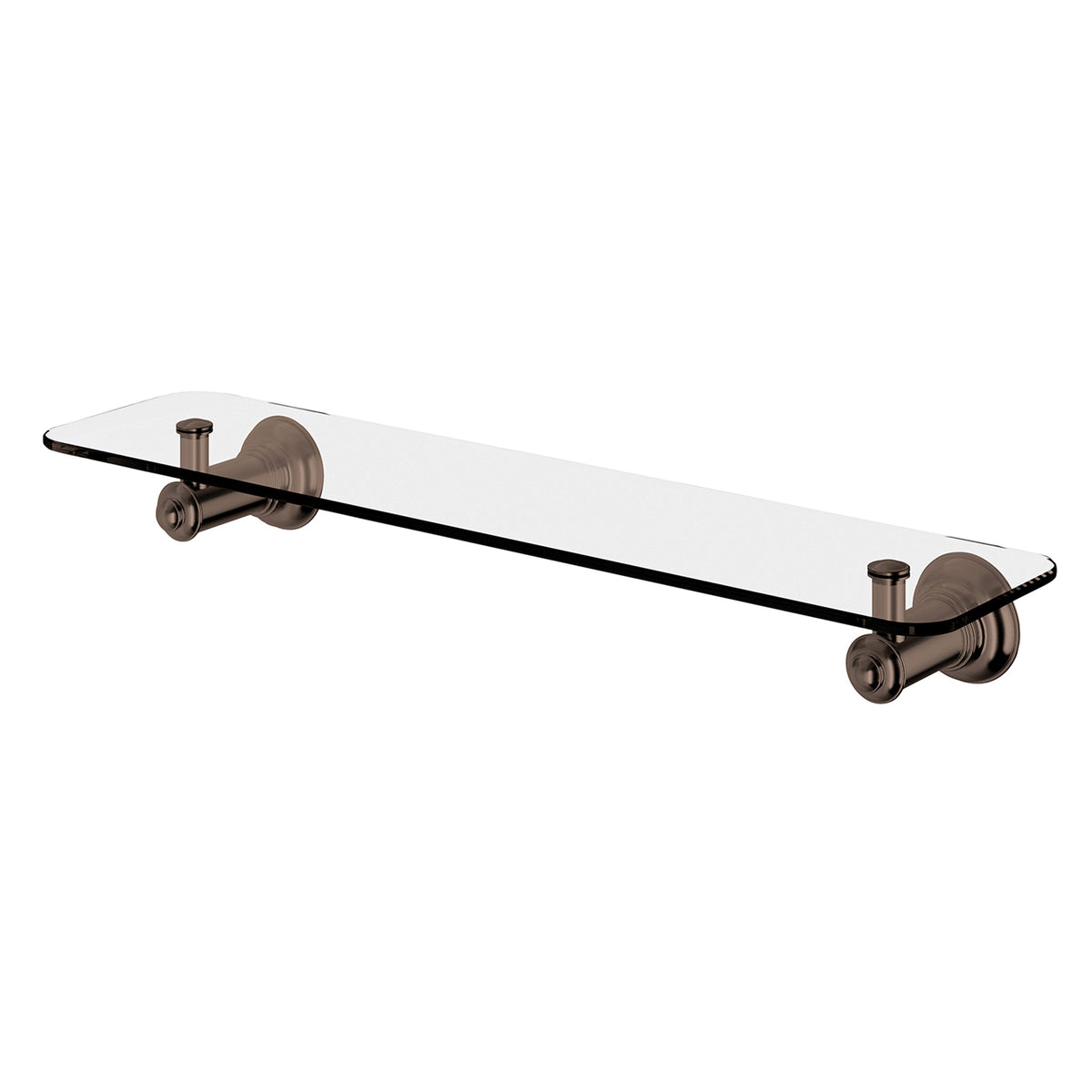 Phoenix Cromford 450mm glass bathroom shelf in brushed bronze, wall-mounted with round brackets