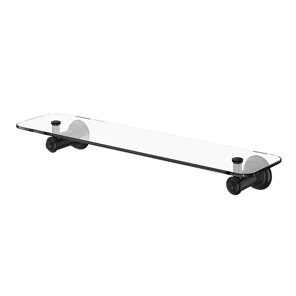 Phoenix Cromford 450mm glass bathroom shelf, matte black wall-mounted with twin brackets