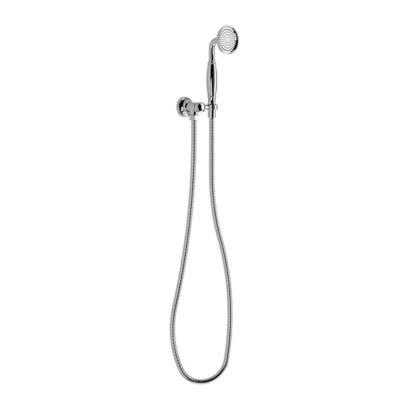 Phoenix Cromford chrome hand shower with hose and wall bracket, single-function round head on white background