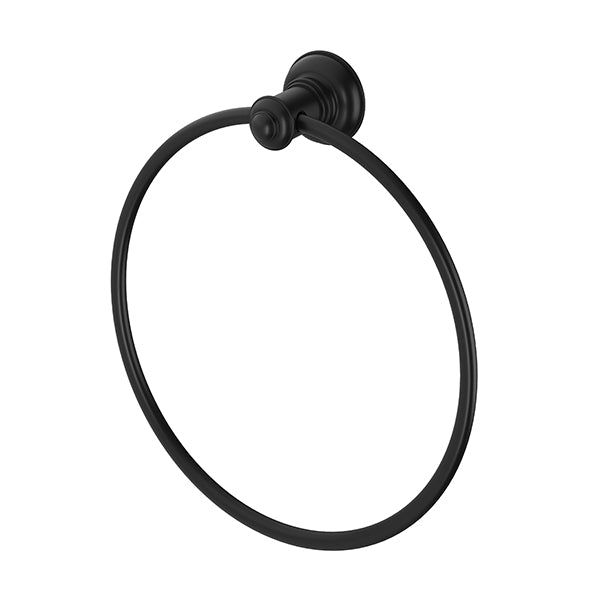 Phoenix Cromford matte black hand towel holder with round ring, wall-mounted bathroom accessory