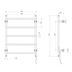 Phoenix Cromford heated towel ladder technical drawing, brushed nickel, 5-bar round rail, 550mm wall-mounted front and side views