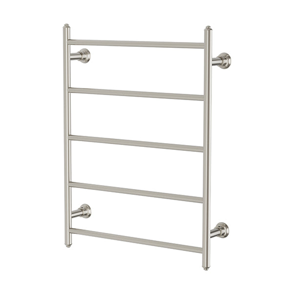Phoenix Cromford heated towel ladder, 5 bars, brushed nickel, front view on white background