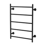 Phoenix Cromford matte black heated towel ladder, 5-bar round rail, wall-mounted on white background