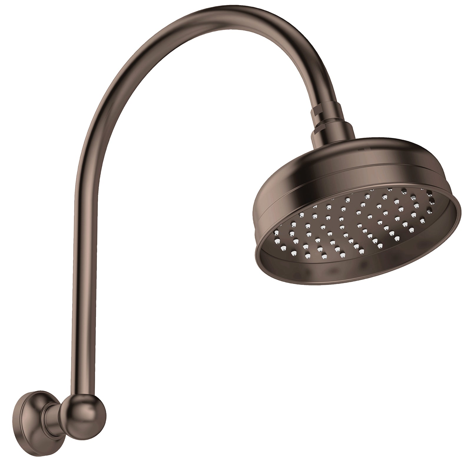 Phoenix Cromford high-rise wall shower arm and round rose in brushed bronze finish