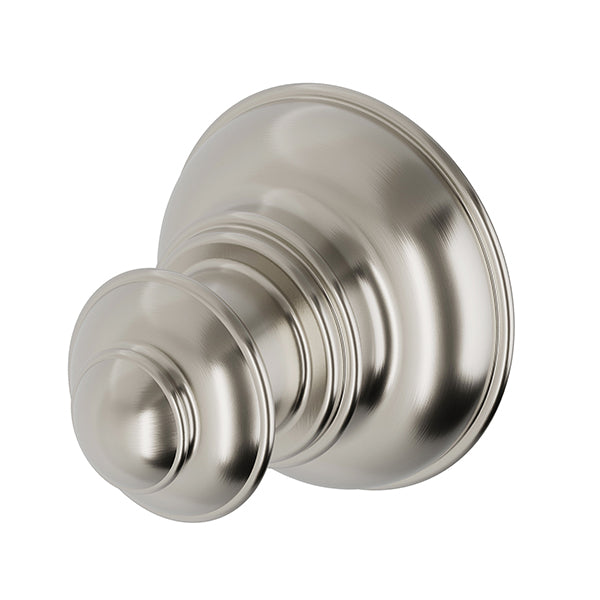 Phoenix Cromford robe hook in brushed nickel, wall-mounted round bathroom accessory on white background