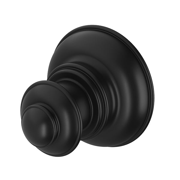 Phoenix Cromford robe hook in matte black, round wall-mounted bathroom accessory on white background
