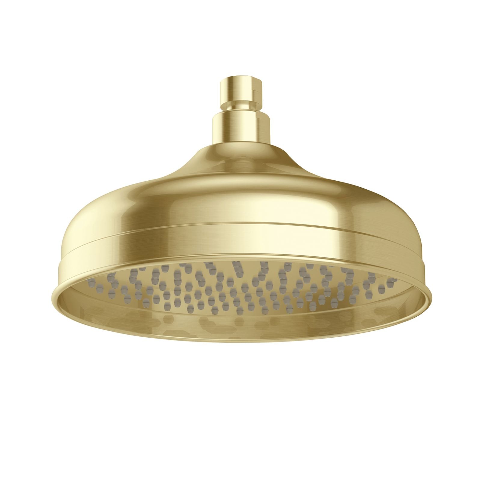 Phoenix Cromford 210mm ceiling shower rose in brushed gold, round overhead head with single spray setting