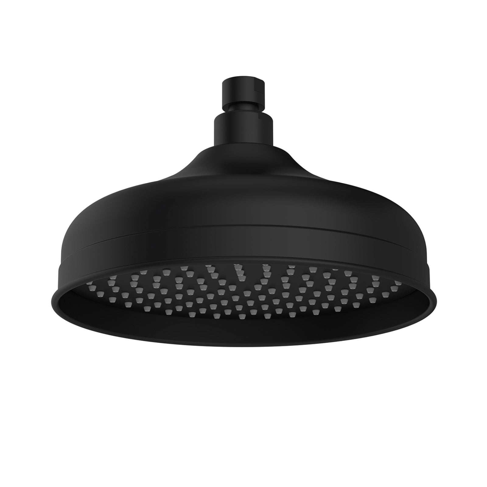 Phoenix Cromford 210mm shower rose in matte black, round overhead shower head with single spray pattern