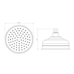 Phoenix Cromford shower rose technical drawing, round 158mm head with 113mm height, brushed bronze finish