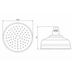 Phoenix Cromford shower rose technical drawing, round 158mm head and 113mm profile, brushed gold finish illustration