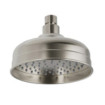 Phoenix Cromford shower rose in brushed nickel, round shower head only, front view on white background