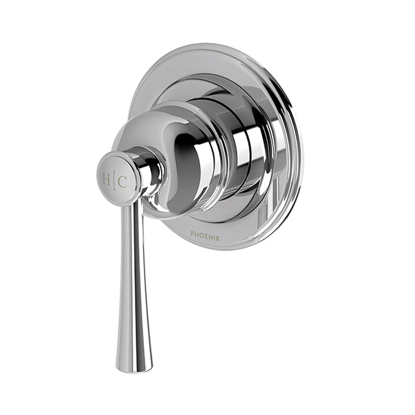 Phoenix Cromford chrome shower wall mixer trim kit with round wall plate and lever handle
