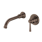 Phoenix Cromford wall basin/bath mixer set in brushed bronze, wall-mounted with curved spout and lever handle