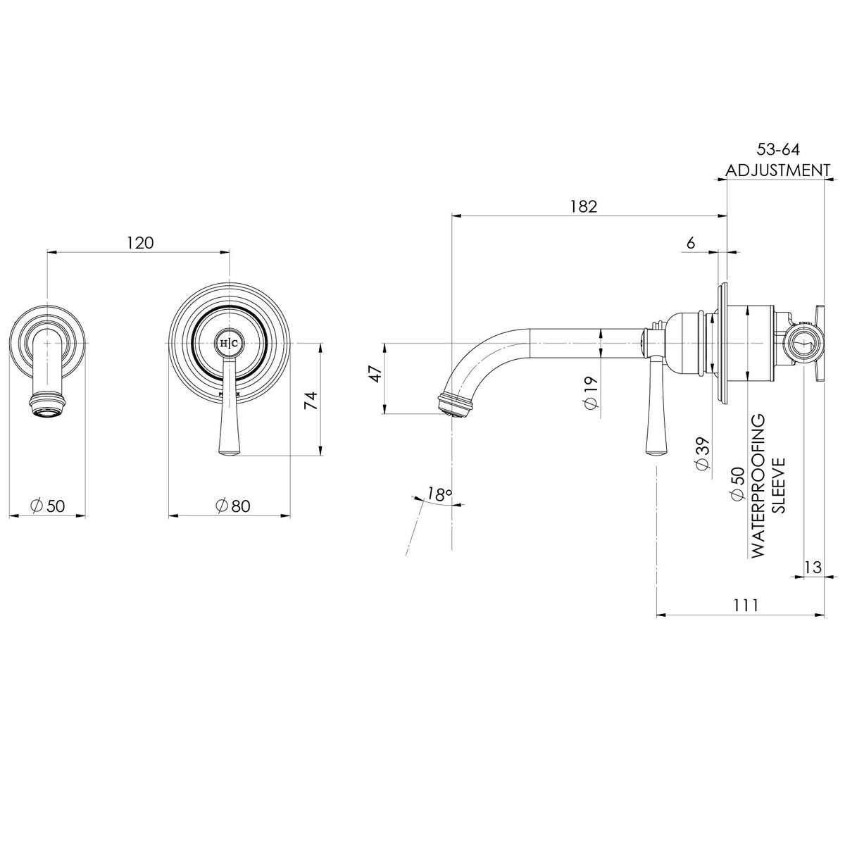 Phoenix Cromford SwitchMix Wall Basin / Bath Mixer Set Brushed Nickel