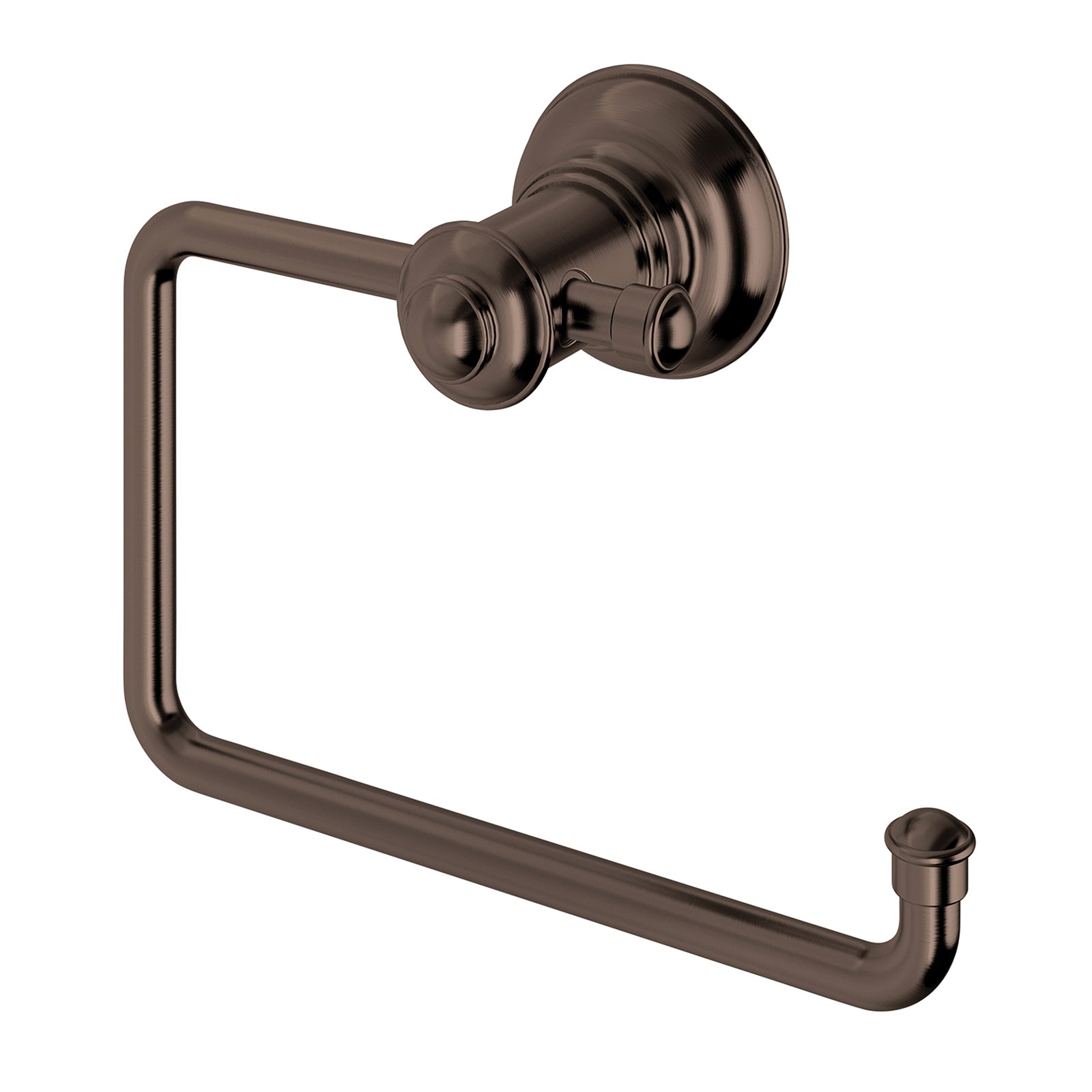 Phoenix Cromford toilet roll holder in brushed bronze, wall-mounted with rounded square arm and backplate