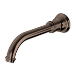 Phoenix Cromford wall basin/bath outlet in brushed bronze, curved wall-mounted spout on white background