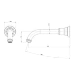 Technical drawing of Phoenix Cromford wall basin/bath outlet, showing brushed bronze wall-mounted spout dimensions and side view