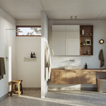 Phoenix Enviro316 brushed stainless steel wall mixer above a bathroom vanity in a modern ensuite scene