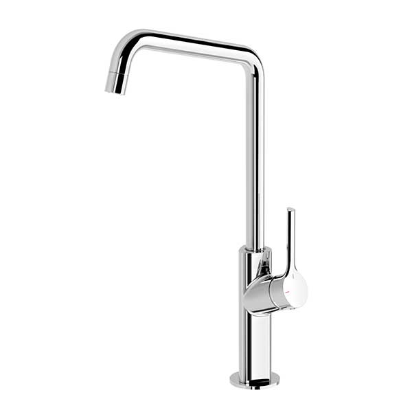 Phoenix Ester chrome gooseneck sink mixer with swivel spout and side lever, shown on white background