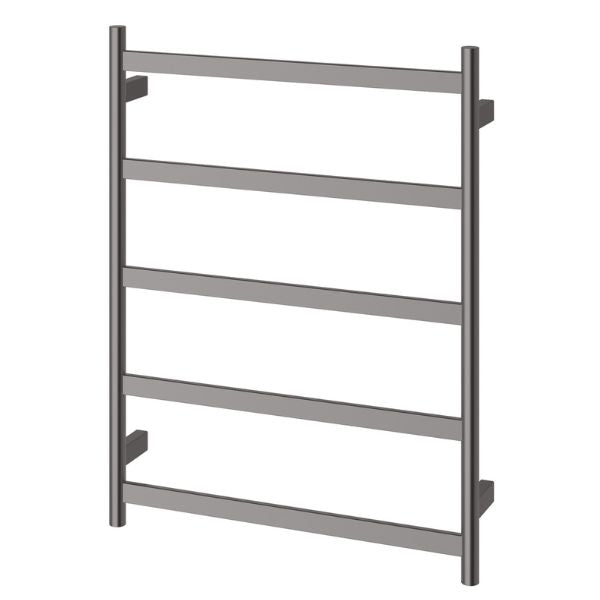 Phoenix Five Flat Bar heated towel ladder, brushed carbon, with five flat bars on a white background