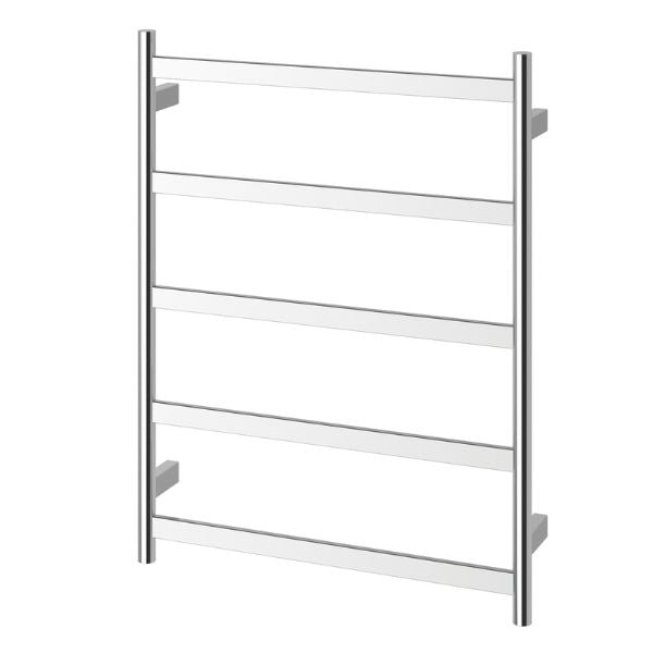 Phoenix Five Flat Bar heated towel ladder, 5-bar chrome stainless steel, front view on white background