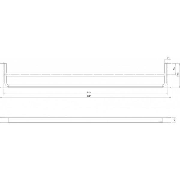 Phoenix Gloss double towel rail technical drawing, matte black, 800mm, front and side views with dimensions