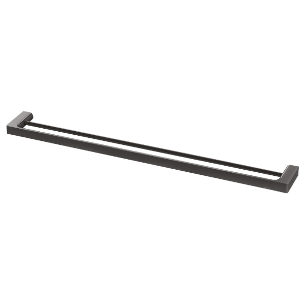 Phoenix Gloss double towel rail 800mm in brushed carbon, wall-mounted brass bathroom accessory, side view on white background