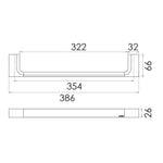 Phoenix Gloss brushed bronze hand towel holder technical drawing with dimensions 386mm wide and 66mm projection