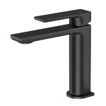 Phoenix Gloss MKII basin mixer tap in matte black, single lever, hob mounted, side view on white background