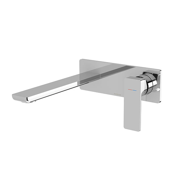 Phoenix Gloss MKII wall basin/bath mixer set in chrome, wall-mounted with slim spout and lever handle