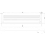 Phoenix Gloss shower shelf technical drawing in brushed nickel, 465mm wide, front and side views with dimensions.
