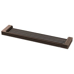 Phoenix Gloss shower shelf in brushed bronze, long wall-mounted bathroom shelf with sleek slatted stainless steel design