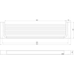 Phoenix Gloss Shower Shelf technical drawing in brushed carbon, showing front and side views with dimensions