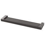 Phoenix Gloss shower shelf, brushed carbon finish, 465mm, rectangular bathroom shelf with slatted top